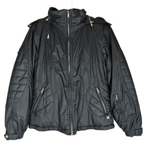 NILS Women's Ski Jacket Fox Fur Trim Removable Hood Sz 8 Black Coat Quilted Trim